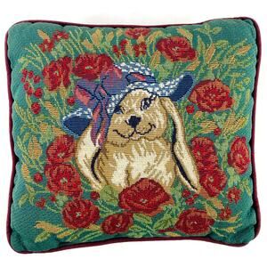 Portofino Tapestry Pillow Bunny Rabbit in Flowers 12" x 11" Inches Green Red